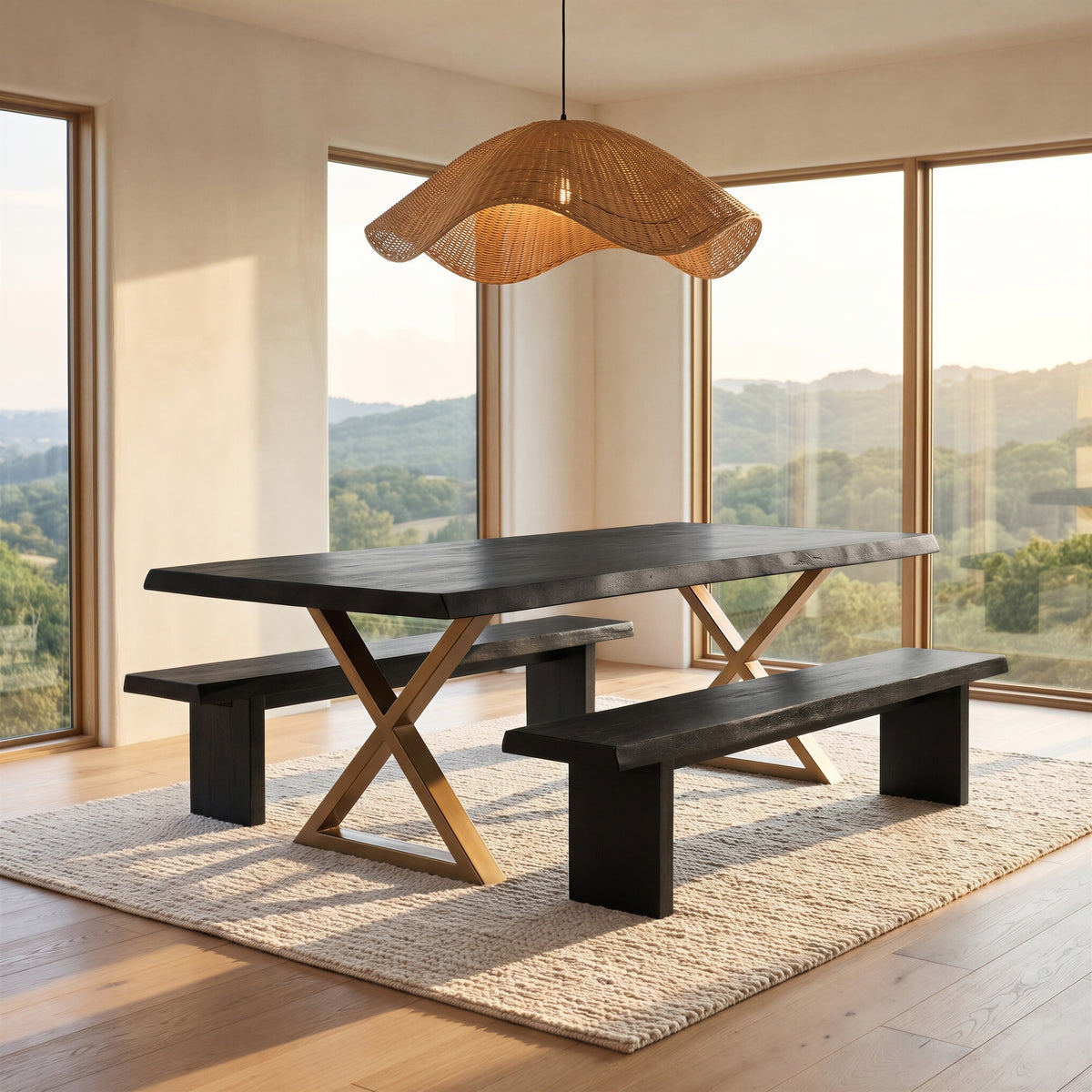 Brooks Dining Table X Base 40" x 92" Ebonized Top - Brass Base by Urbia - detail 5