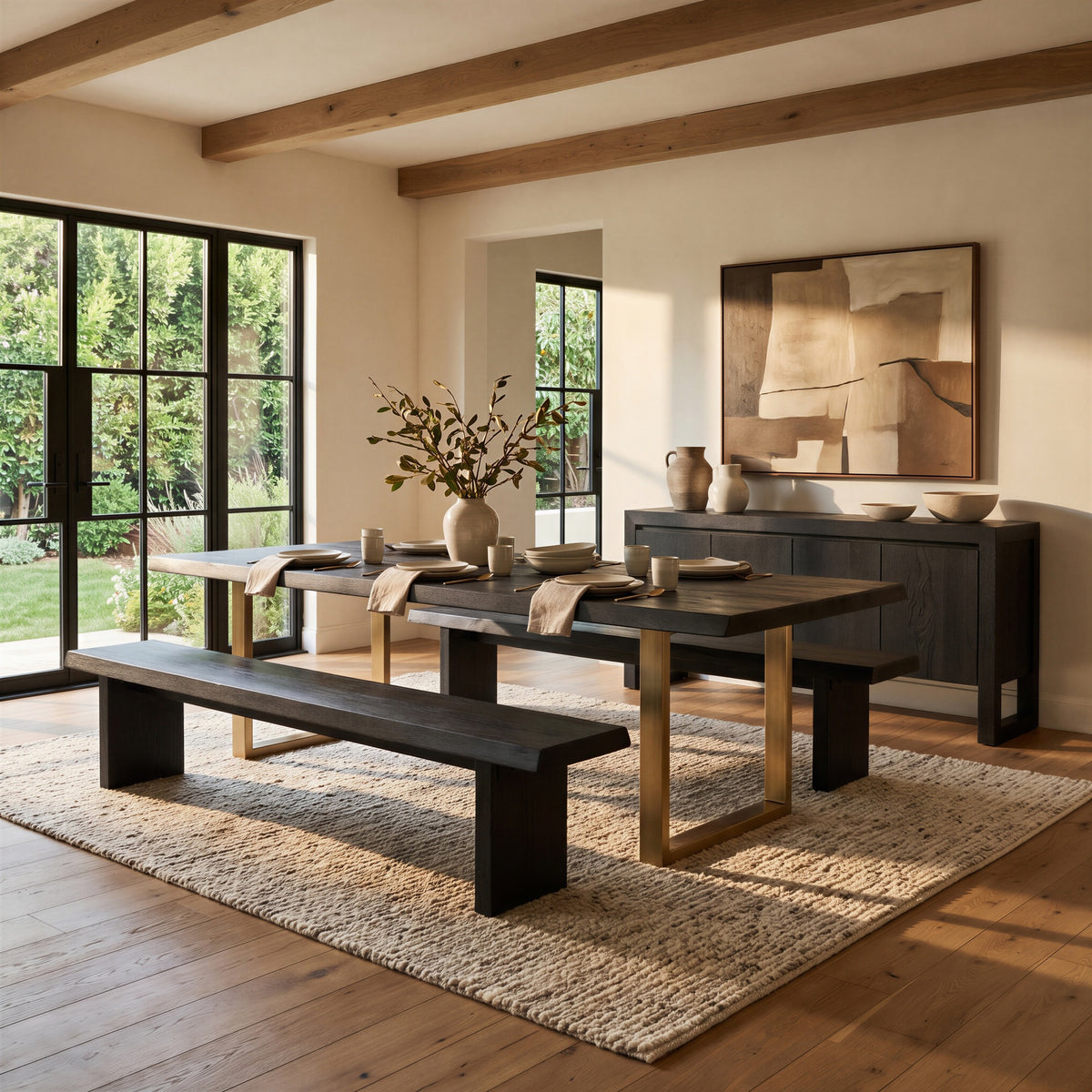 Brooks Dining Table U Base 40" x 116" Ebonized Top - Brass Base by Urbia - detail 5