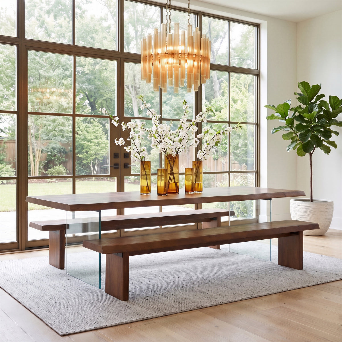 Brooks Dining Table Glass Base 40" x 116" Americano Top - Clear Glass Base by Urbia - detail 7