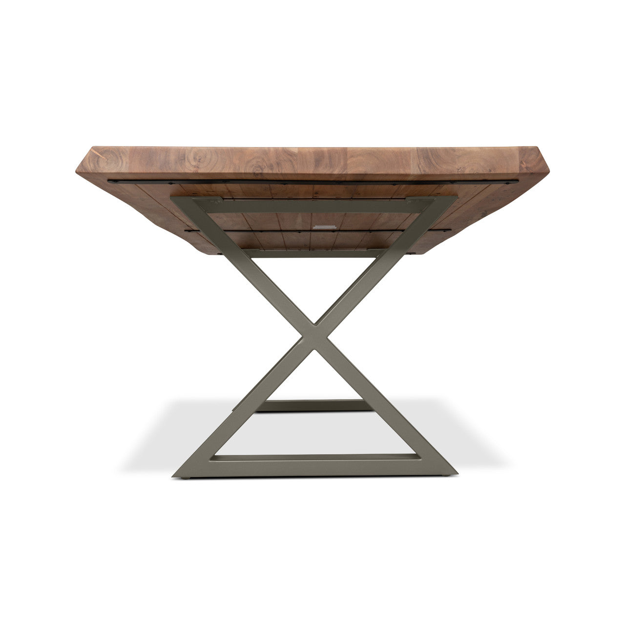 Brooks - Dining Table - X Base - 40" x 92" - Teak Top - Pewter Base