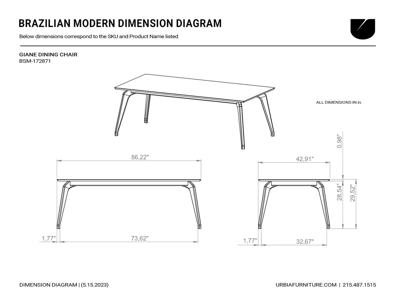 Modern Brazilian - Giane - Dining Table - Nogal Base - Off White Top - 86.5"W x 43.5"D x 30"H