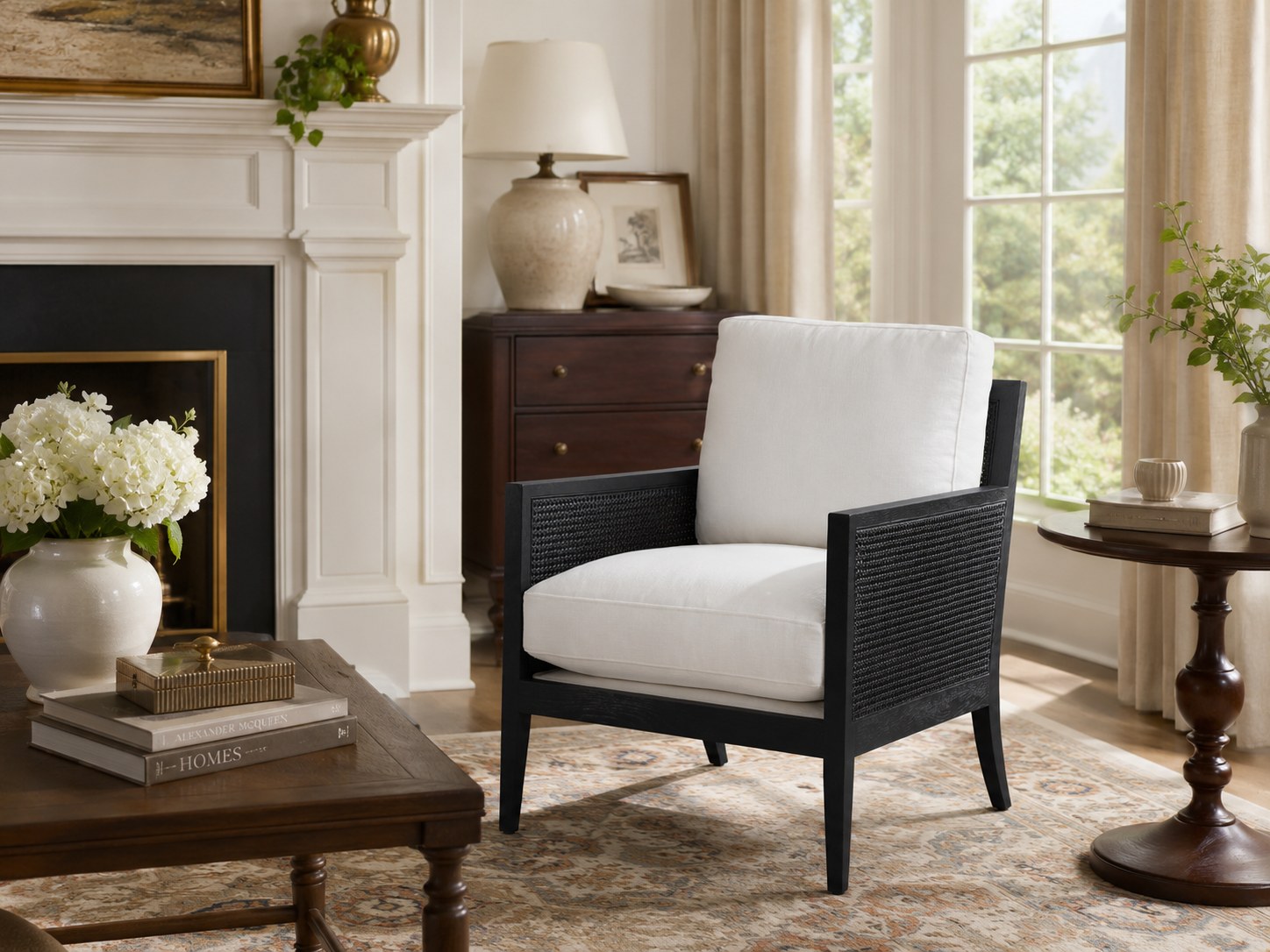 Bakersfield Chair in Bergamo Vanilla in Black (Performance Fabric) lifestyle image - Vanilla Black Traditional