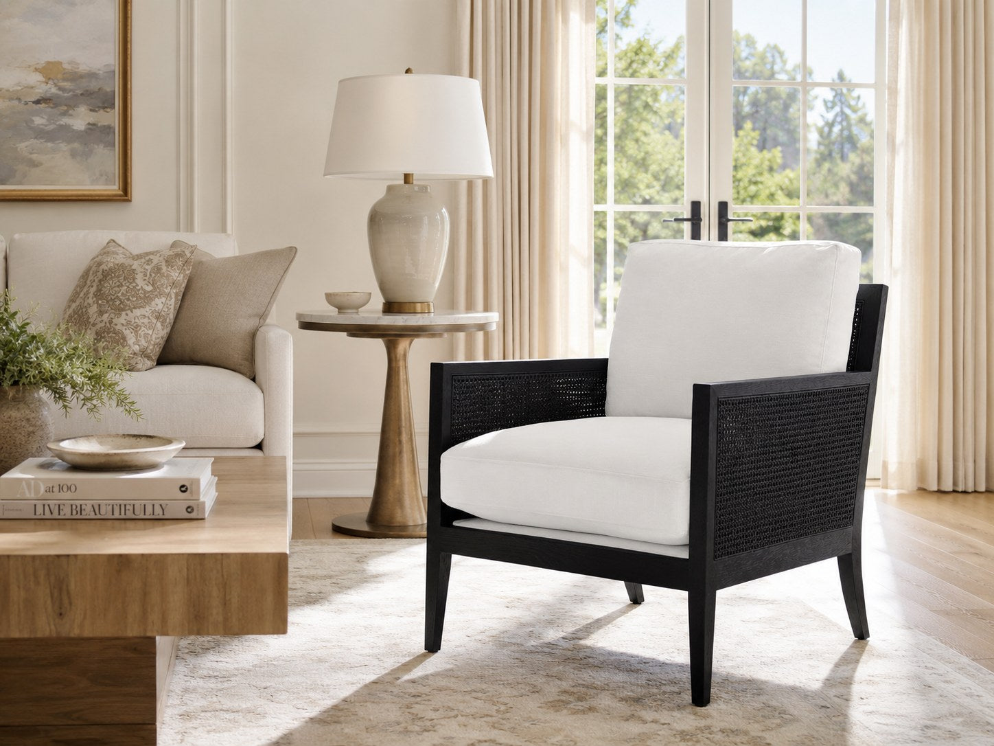 Bakersfield Chair in Bergamo Vanilla in Black (Performance Fabric) lifestyle image - Vanilla Black Transitional