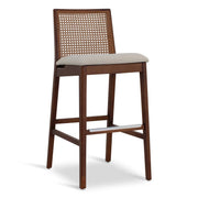 Modern Brazilian Nardia Cane Bar Stool Medley Ivory Seat Nogal Frame - Nogal Cane Webbing by Urbia - product view