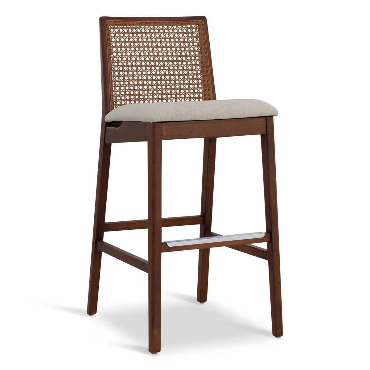 Modern Brazilian Nardia Cane Bar Stool Medley Ivory Seat Nogal Frame - Nogal Cane Webbing by Urbia - product view