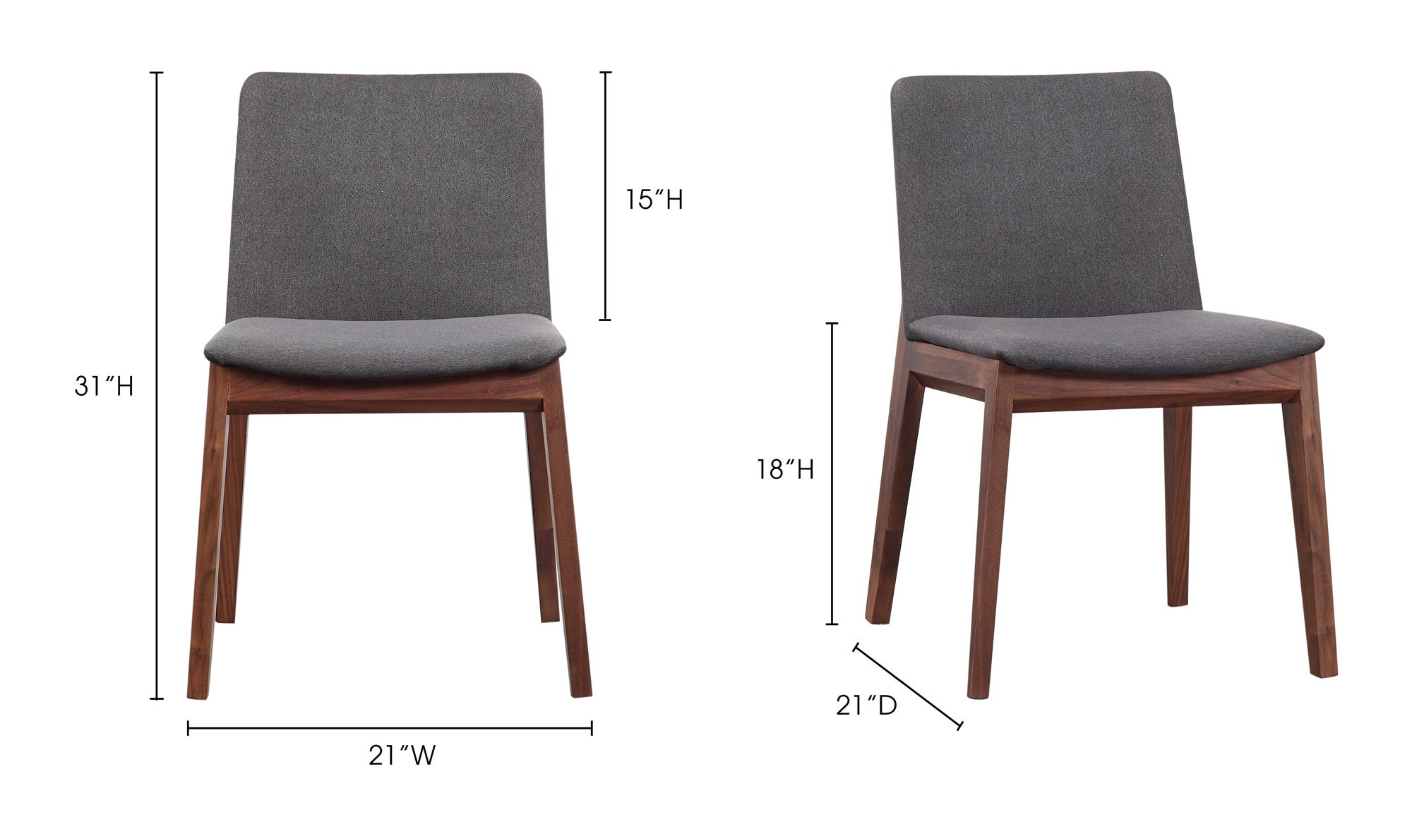 Deco Dining Chair Dark Grey - Set Of Two by Moe's Home Collection - view 19