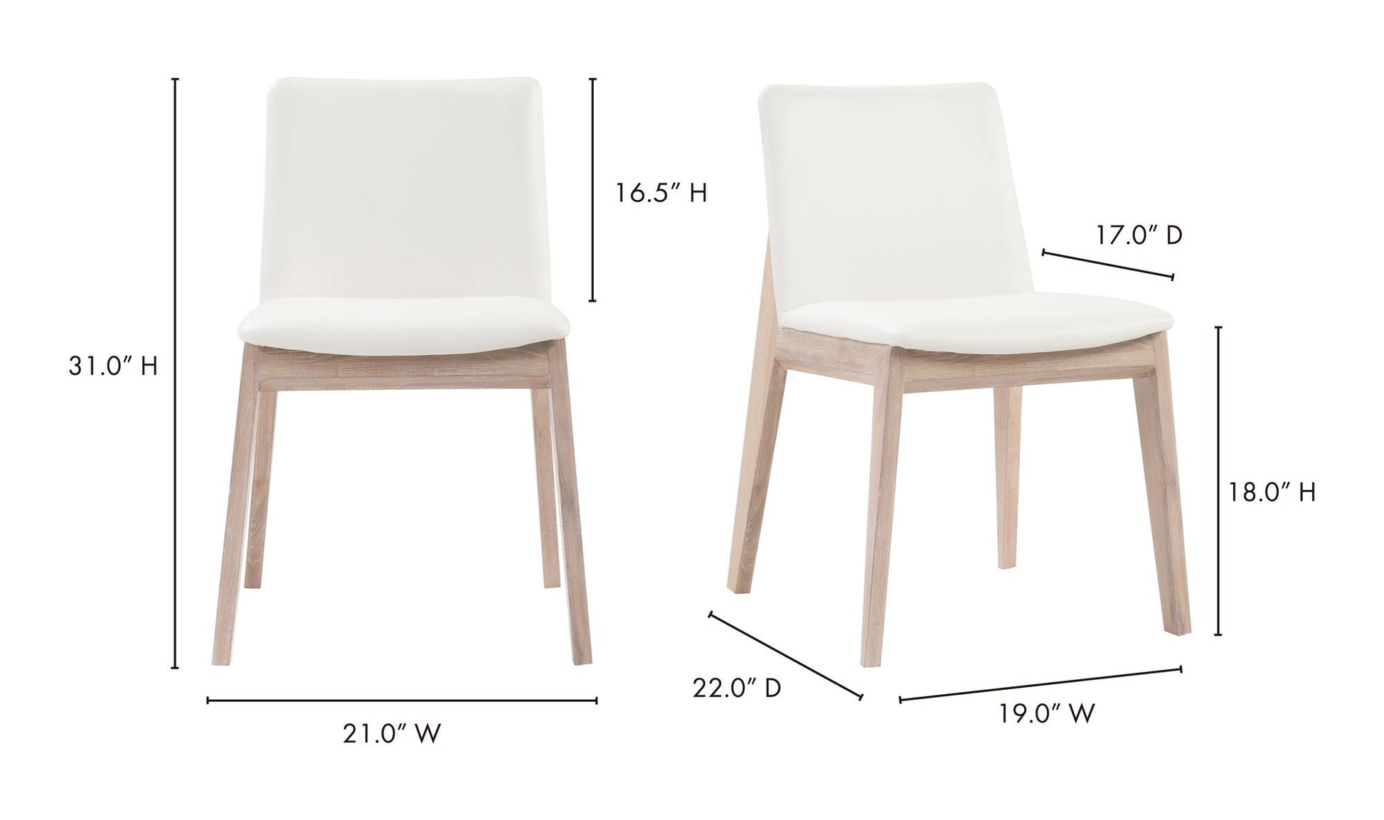 Deco Oak Dining Chair Cream White PVC - Set Of Two by Moe's Home Collection - view 21
