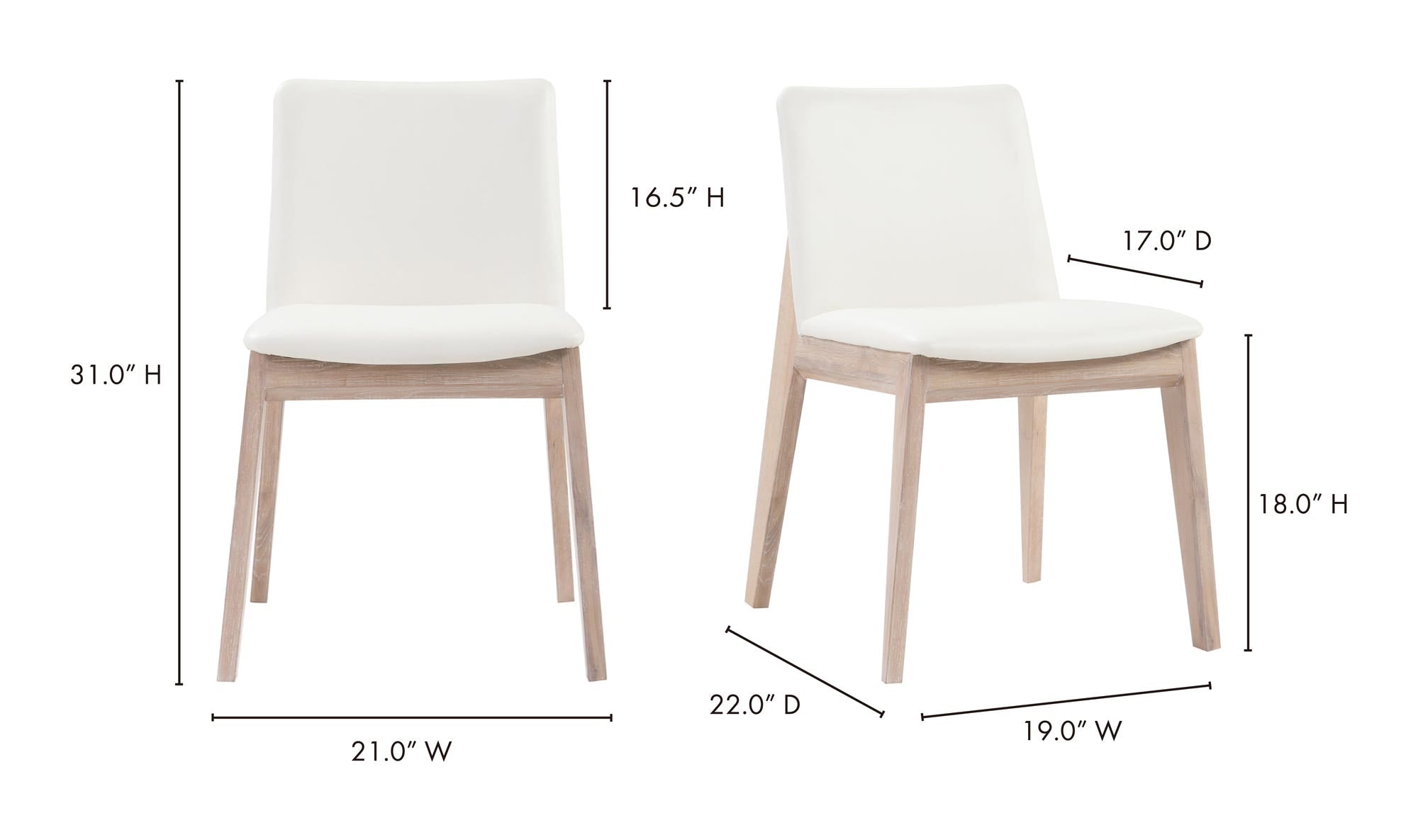 Deco Oak Dining Chair Cream White PVC - Set Of Two by Moe's Home Collection - view 21