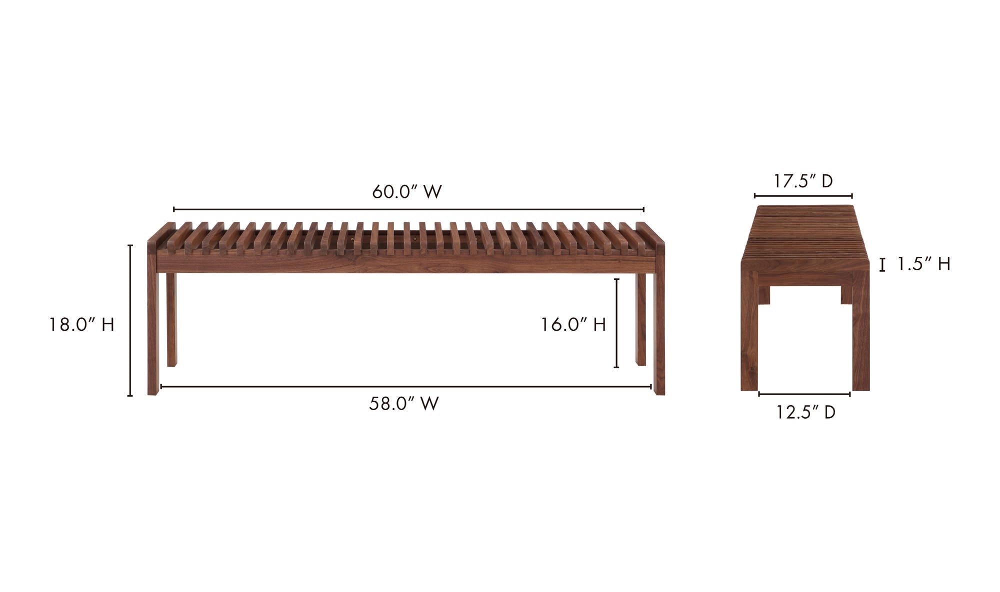 Rohe Bench Walnut Brown by Moe's Home Collection - view 15
