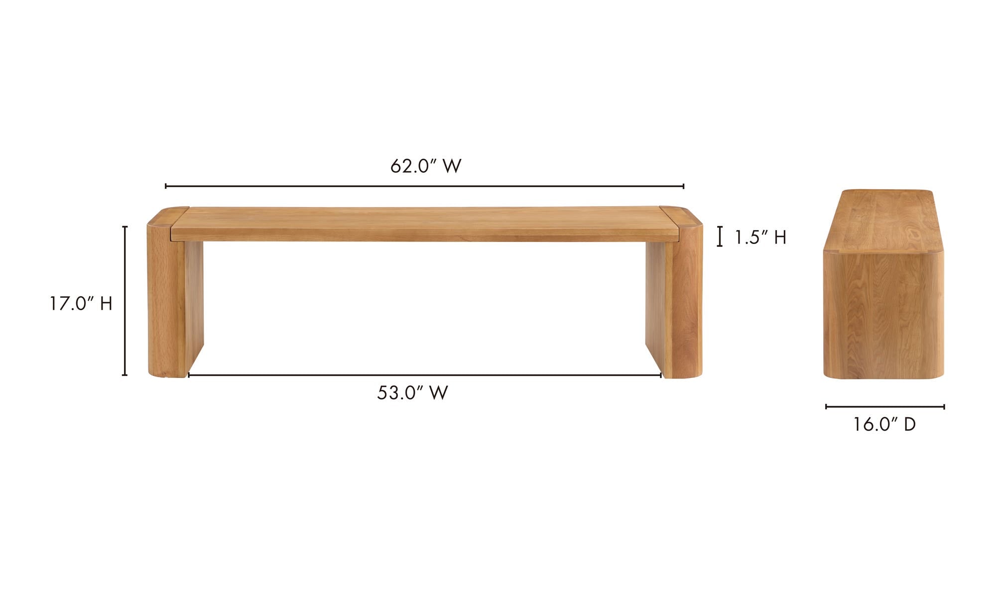 Post Small Dining Bench Natural by Moe's Home Collection - view 9