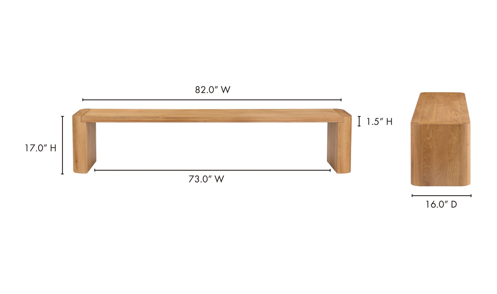 Post Large Dining Bench Natural by Moe's Home Collection - view 11