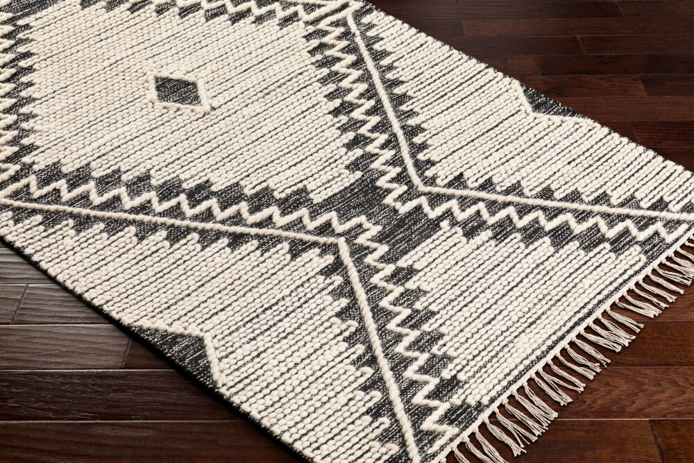 Bedouin Black/Cream Handmade Rug - corner
