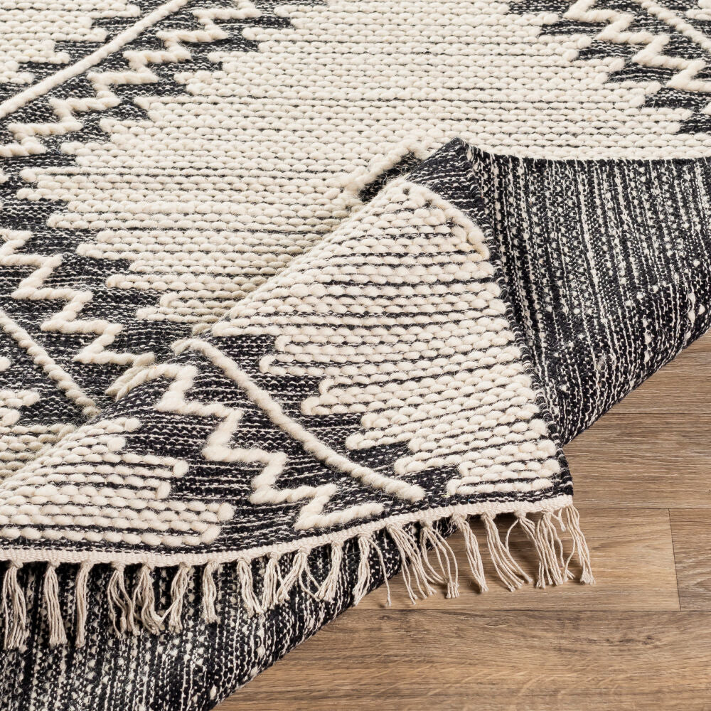 Bedouin Black/Cream Handmade Rug - fold