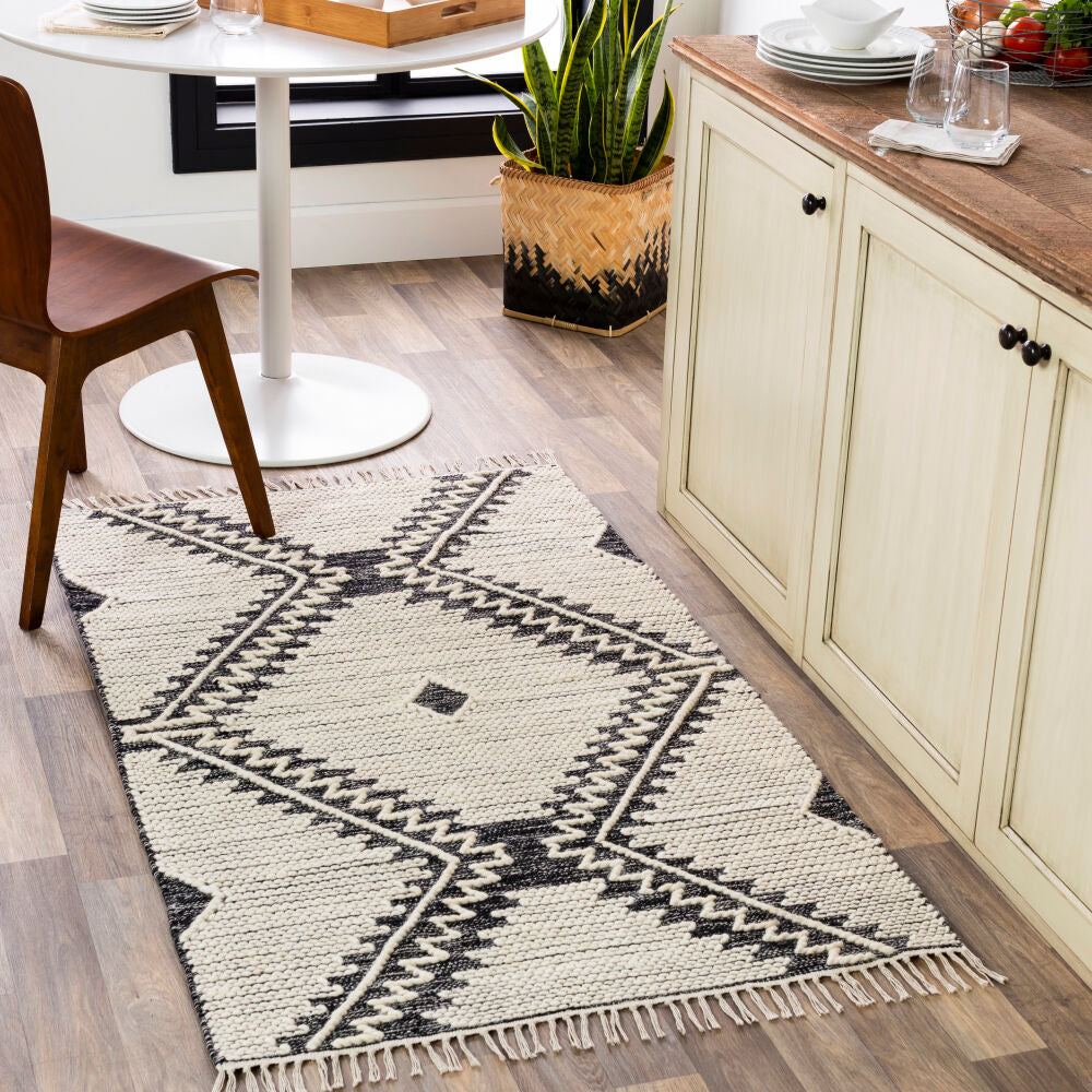 Bedouin Black/Cream Handmade Rug - roomscene