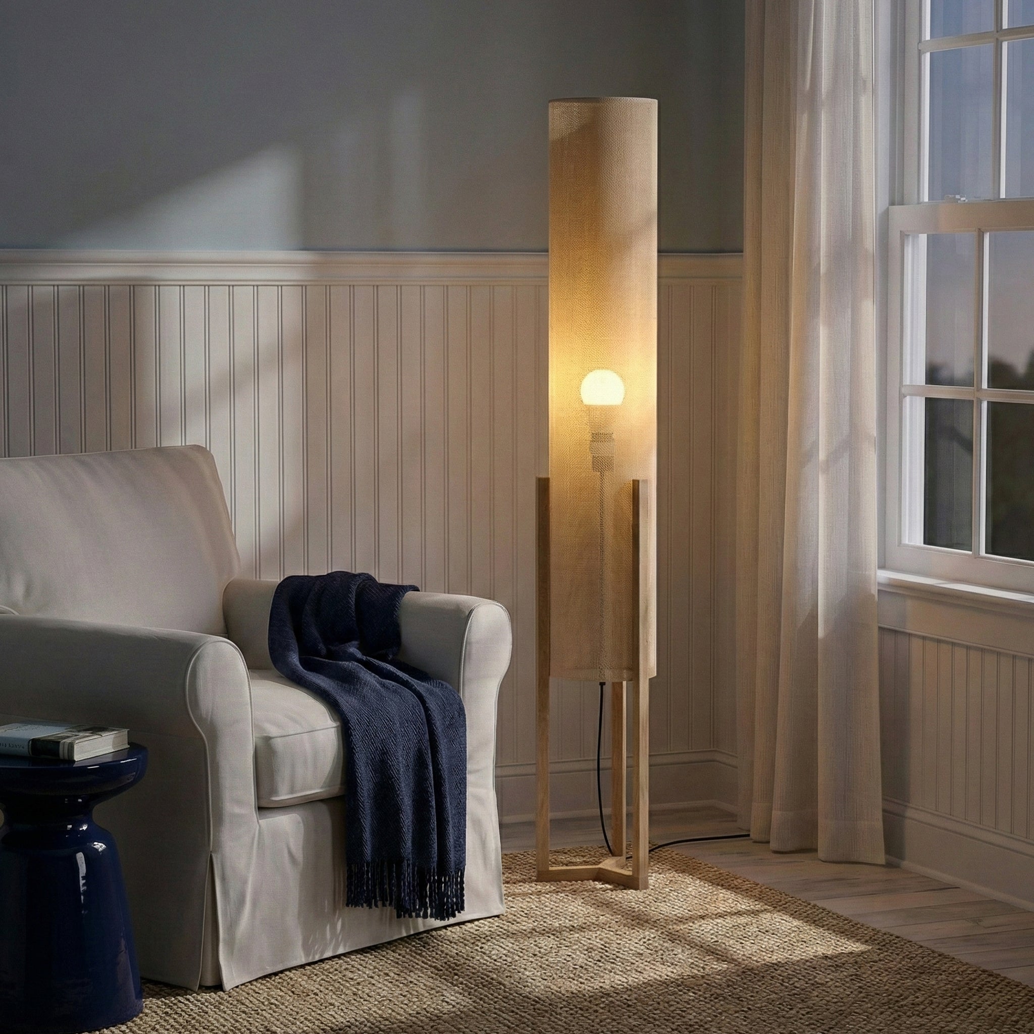 Ethos Floor Lamp | Oak Wood Base and Natural Faux Linen Shade