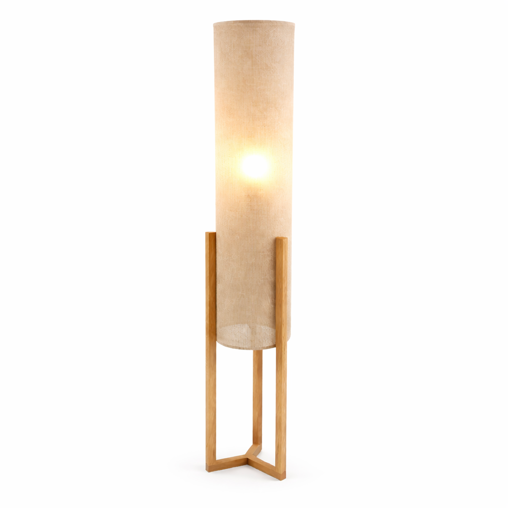 Ethos Floor Lamp | Oak Wood Base and Natural Faux Linen Shade