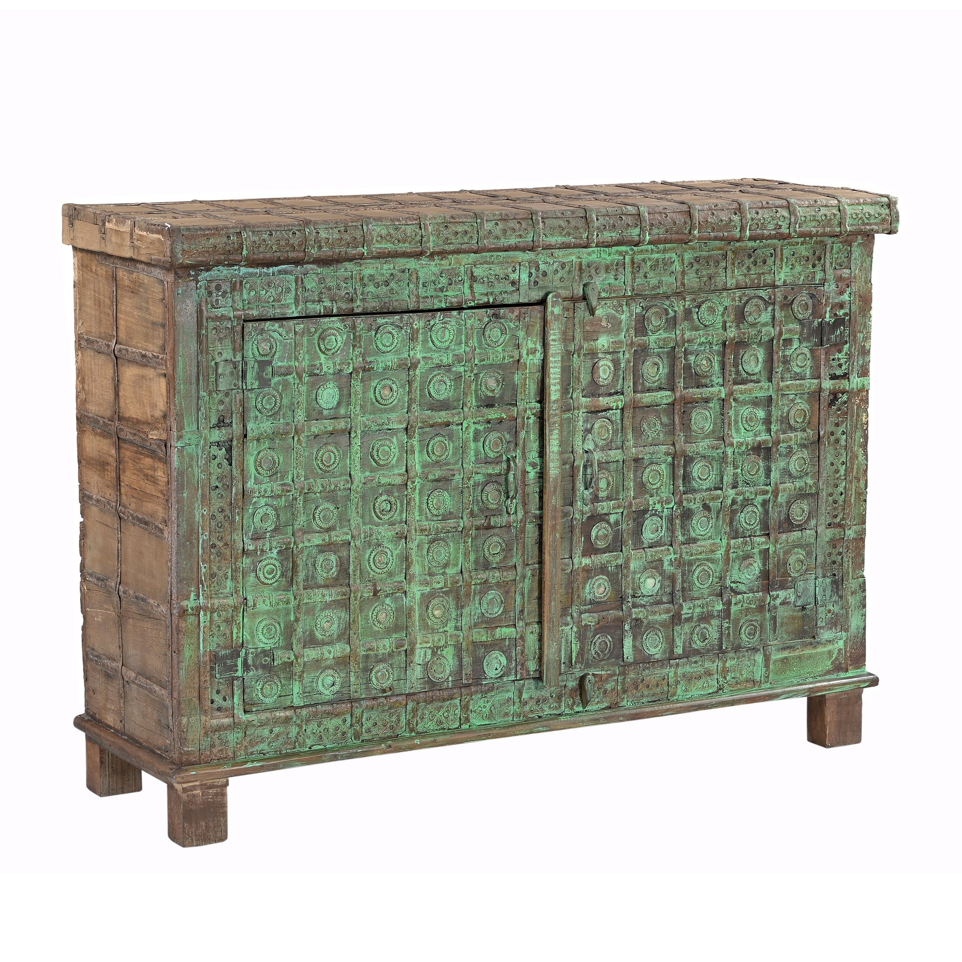 Antique Console Trunk with Metal Straps