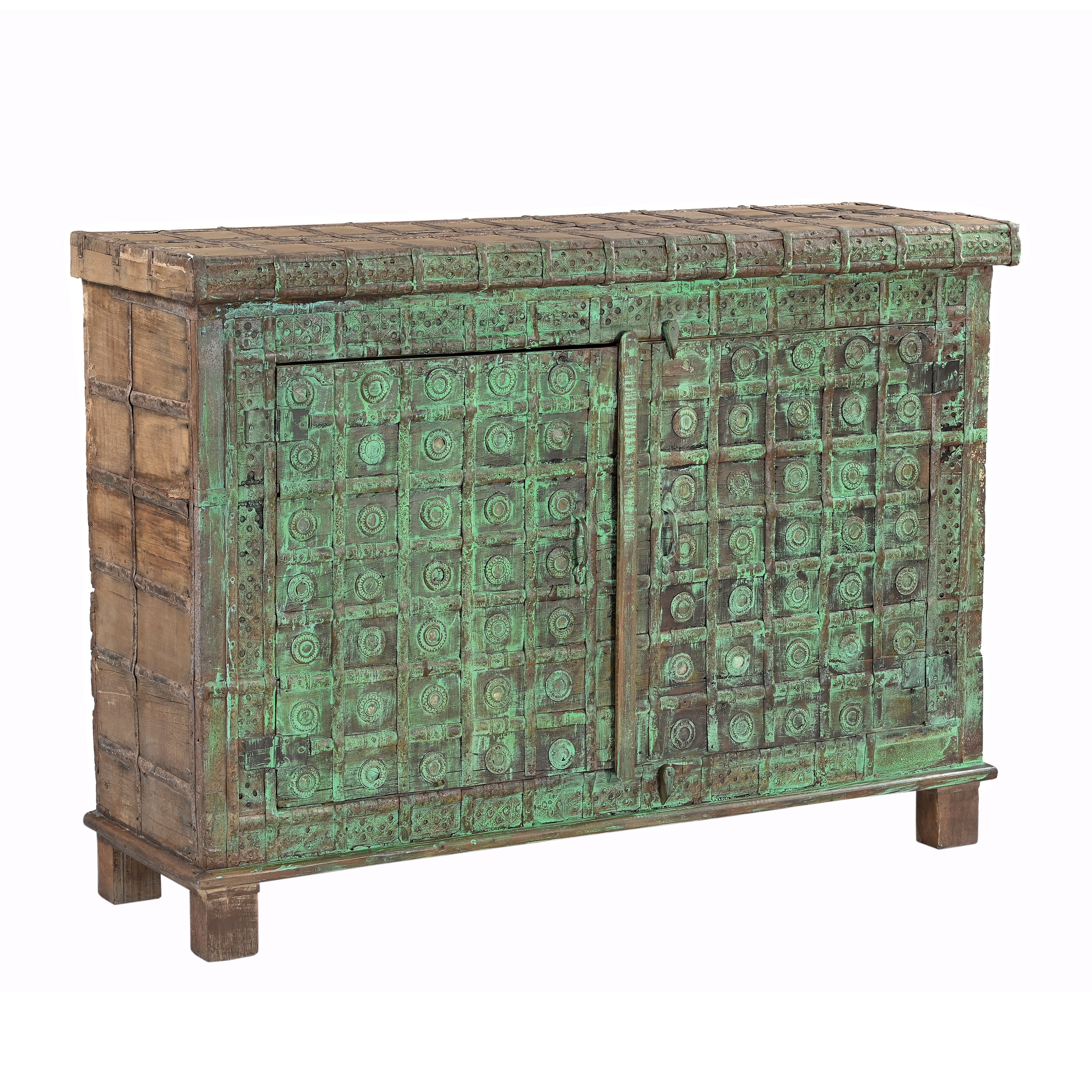 Antique Console Trunk with Metal Straps