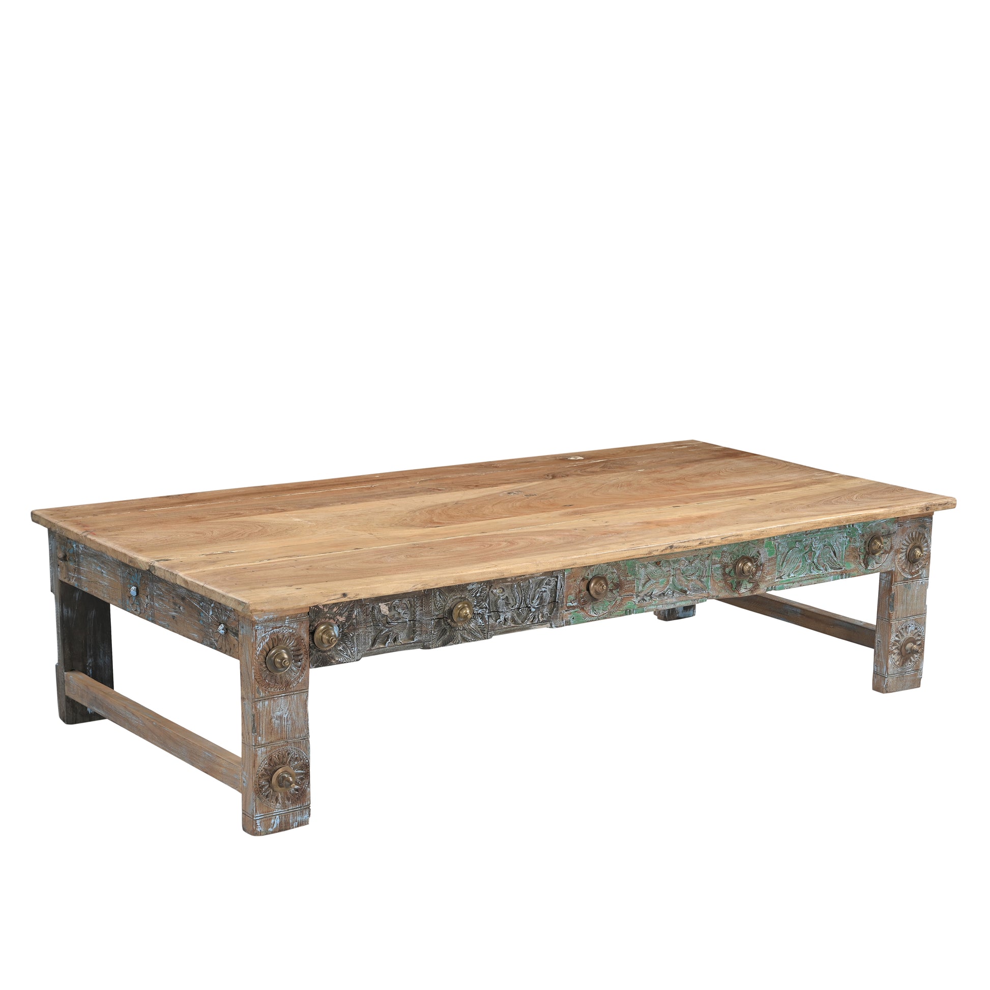 Old Wood Coffee Table with Carving