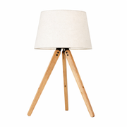 Birch Table Lamp | Natural Three-Legged Wood and Linen Shade