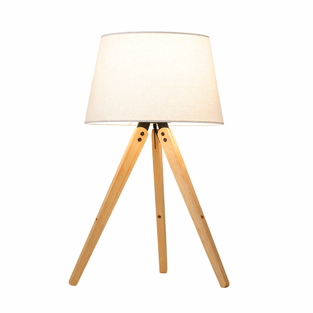 Birch Table Lamp | Natural Three-Legged Wood and Linen Shade