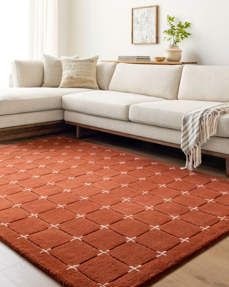 Brook Light Beige/Rust Handmade Rug - roomscene