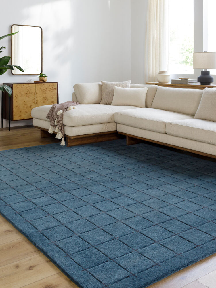 Brook Black/Dark Blue Handmade Rug - roomscene