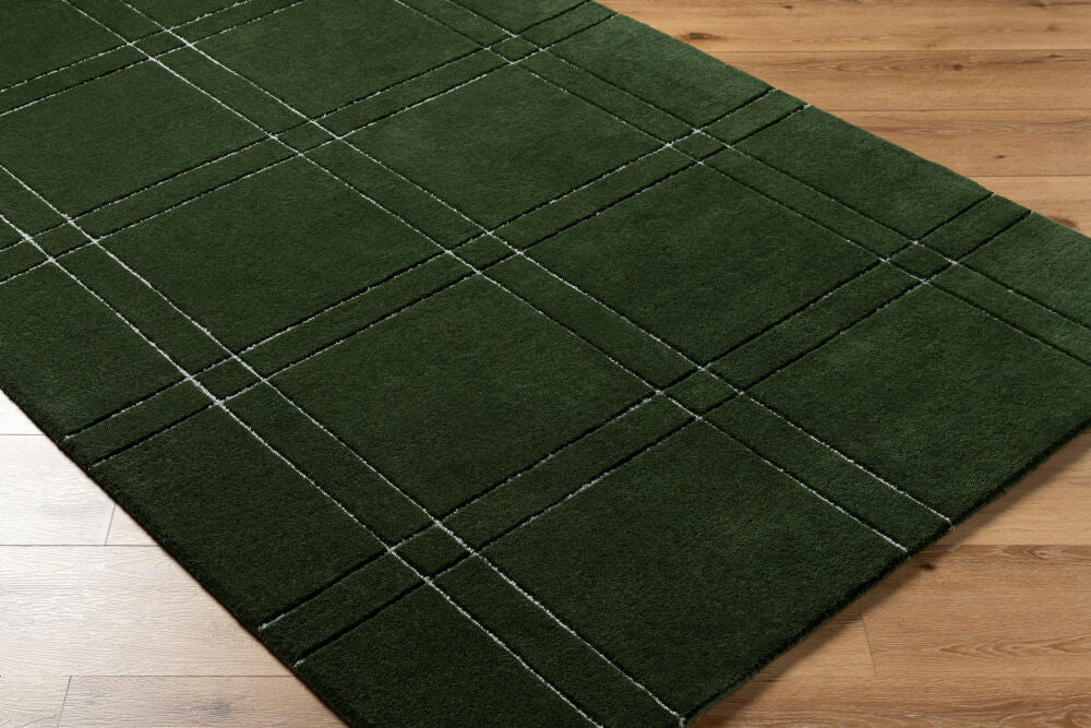 Brook Dark Green/Light Slate Handmade Rug - corner