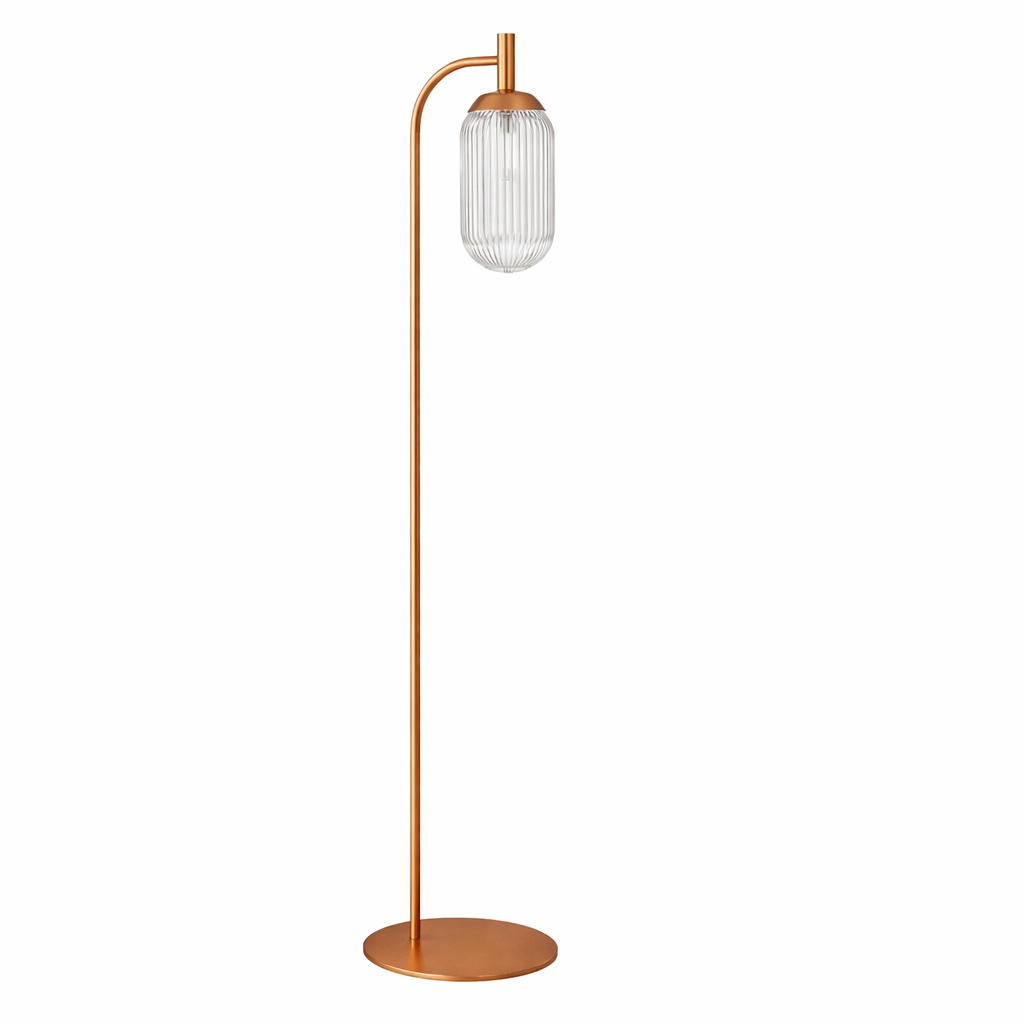 Vela Floor Lamp | Bronze Finish and Clear Ribbed Glass