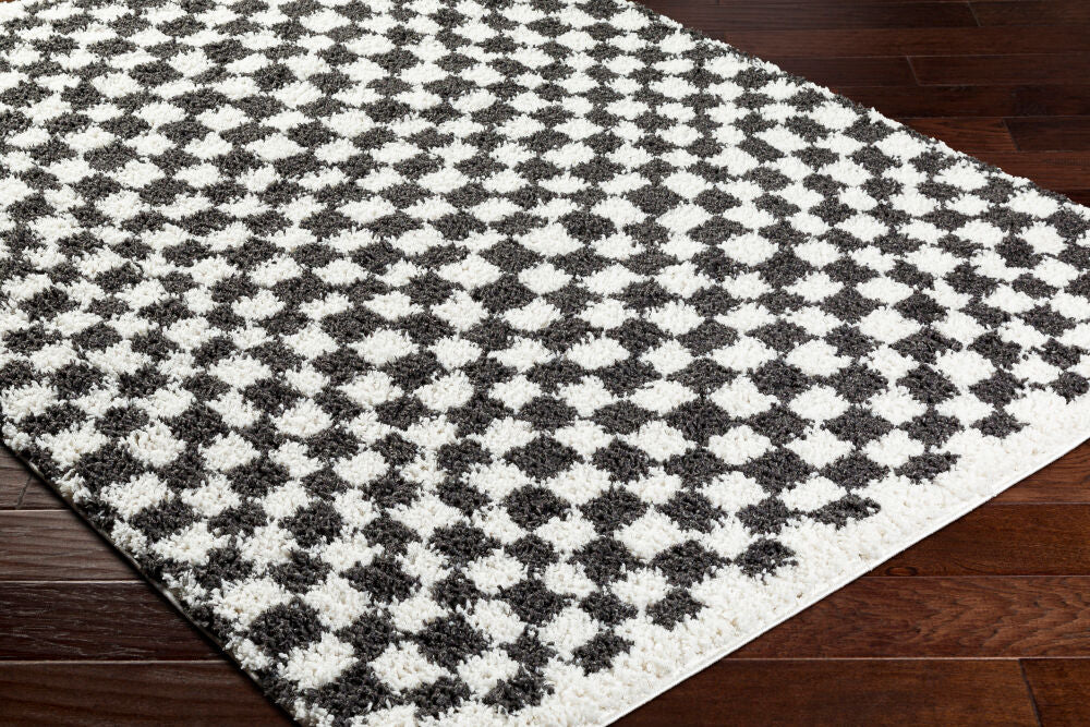 Birmingham Black/Ivory Machine Woven Rug - corner