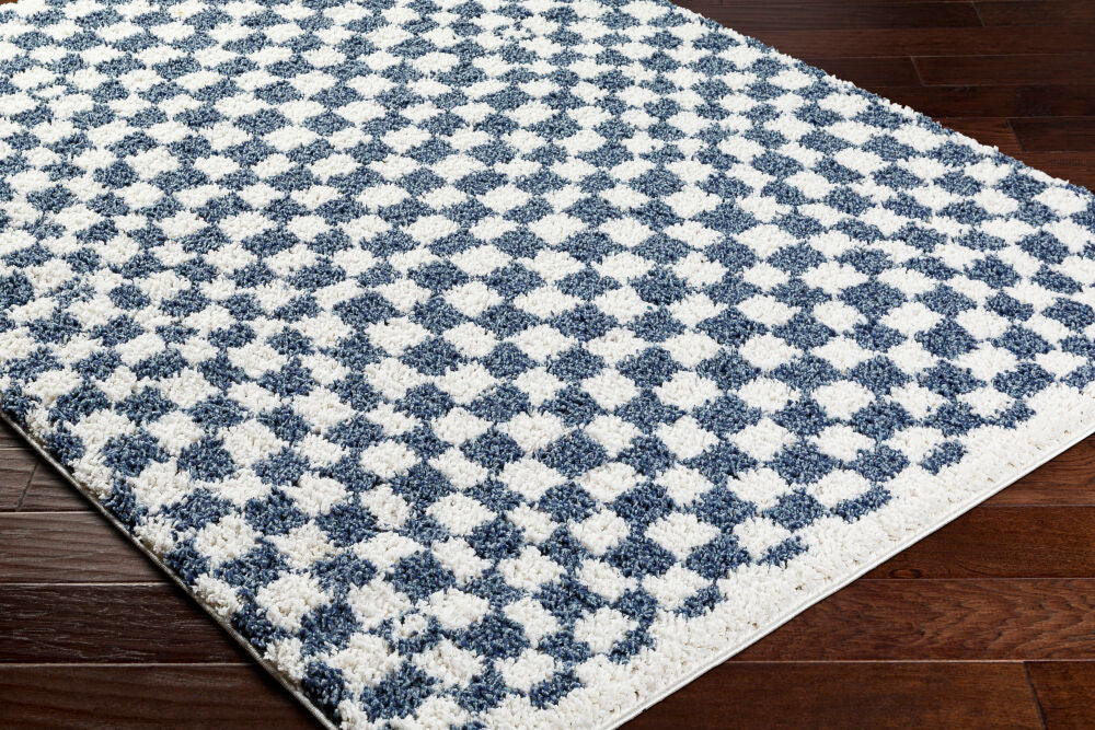 Birmingham Blue/Ivory Machine Woven Rug - corner