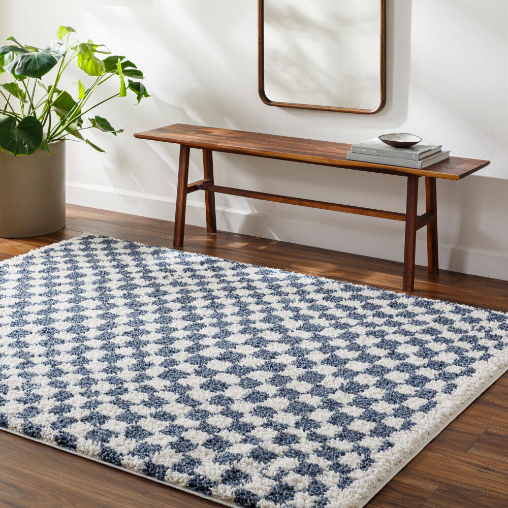 Birmingham Blue/Ivory Machine Woven Rug - roomscene