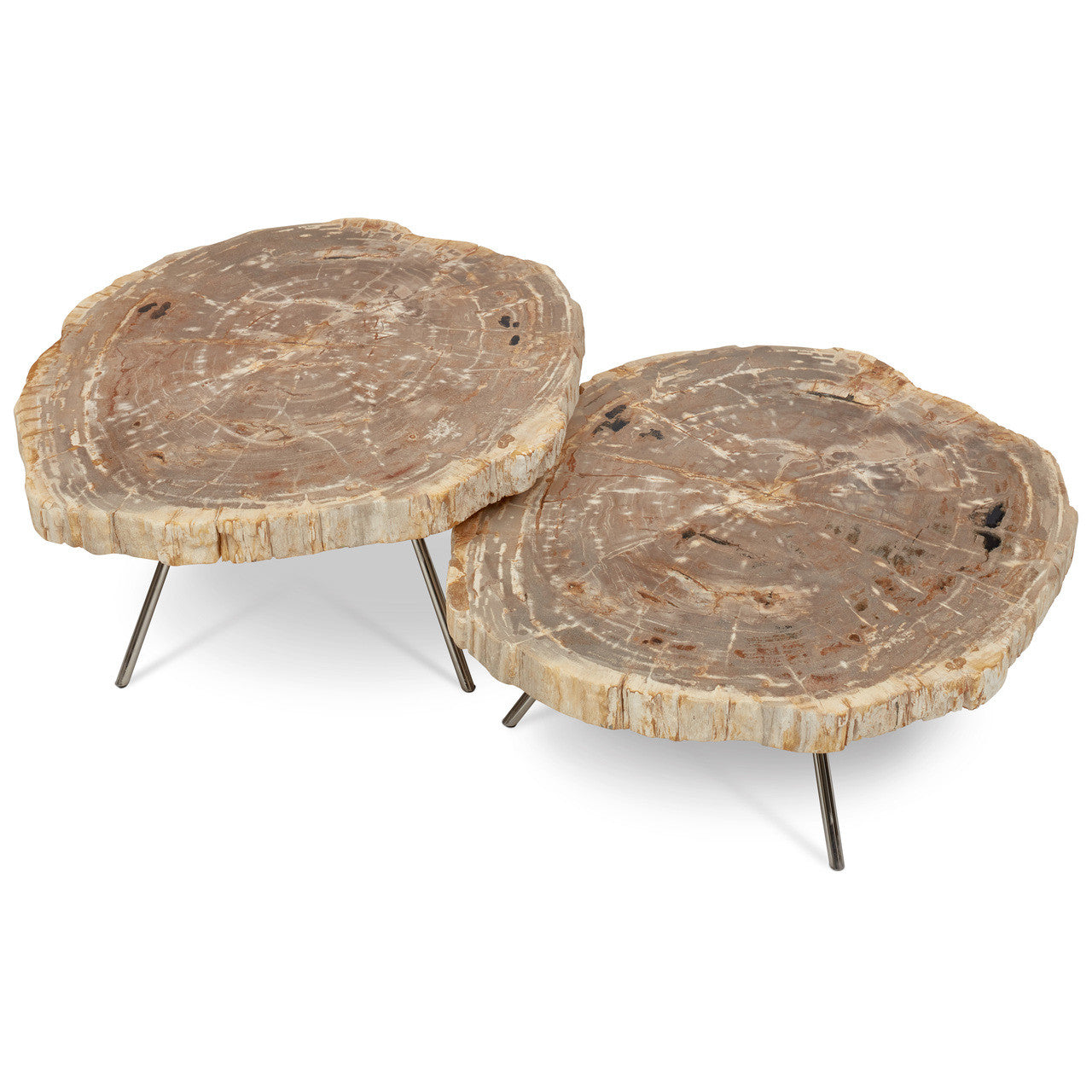 Relique - Lastra Coffee Table - Set of 2 - Polished Stainless Steel Legs - Natural Light Top
