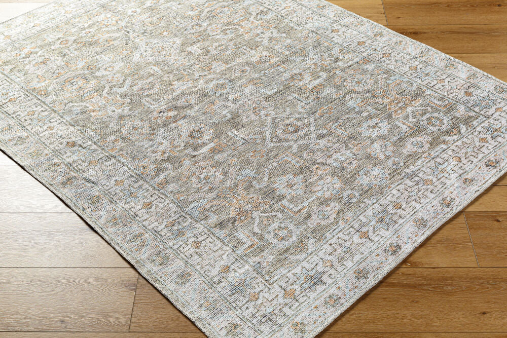 Darling Beige/Olive Machine Woven Rug - corner