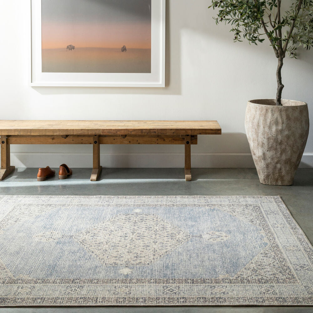 Lila Denim/Silver Gray Machine Woven Rug - roomscene