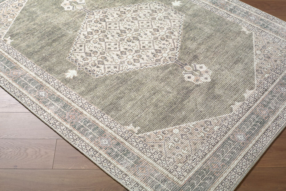 Lila Brown/Olive Machine Woven Rug - corner