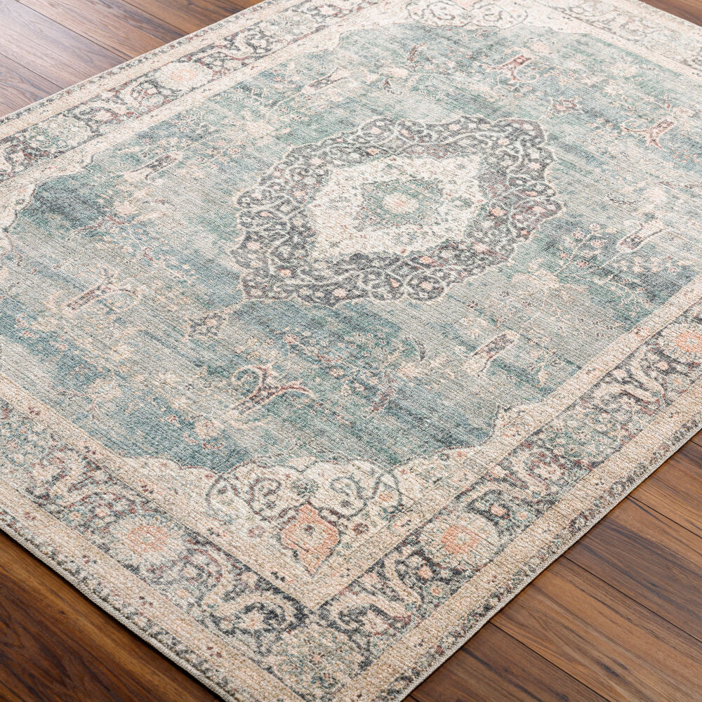 Marlene Blue/Light Sage Machine Woven Rug - corner