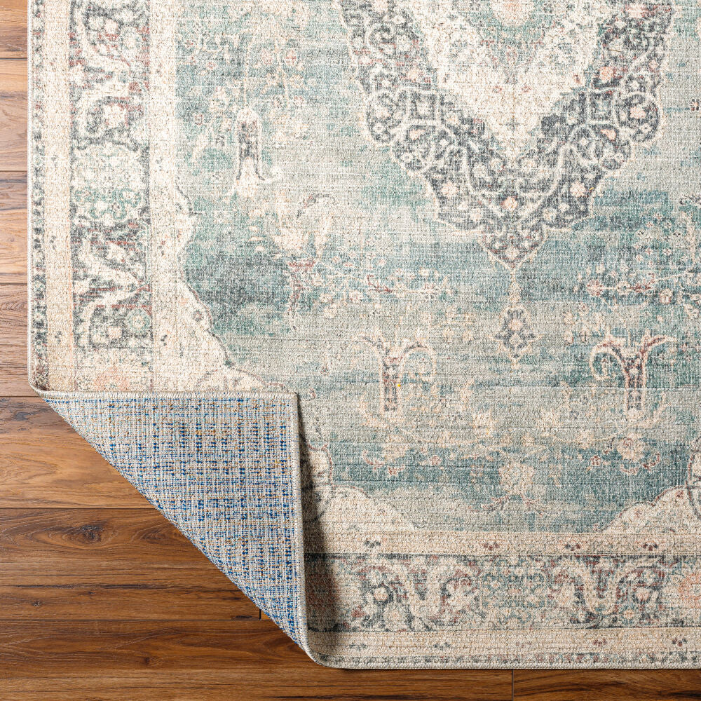 Marlene Blue/Light Sage Machine Woven Rug - fold