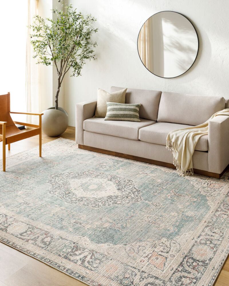Marlene Blue/Light Sage Machine Woven Rug - roomscene