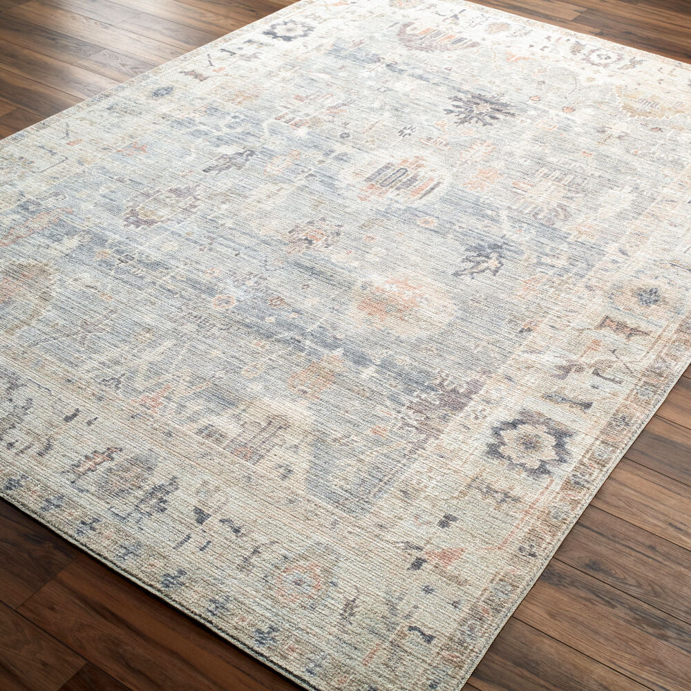 Marlene Charcoal/Pale Blue Machine Woven Rug - corner