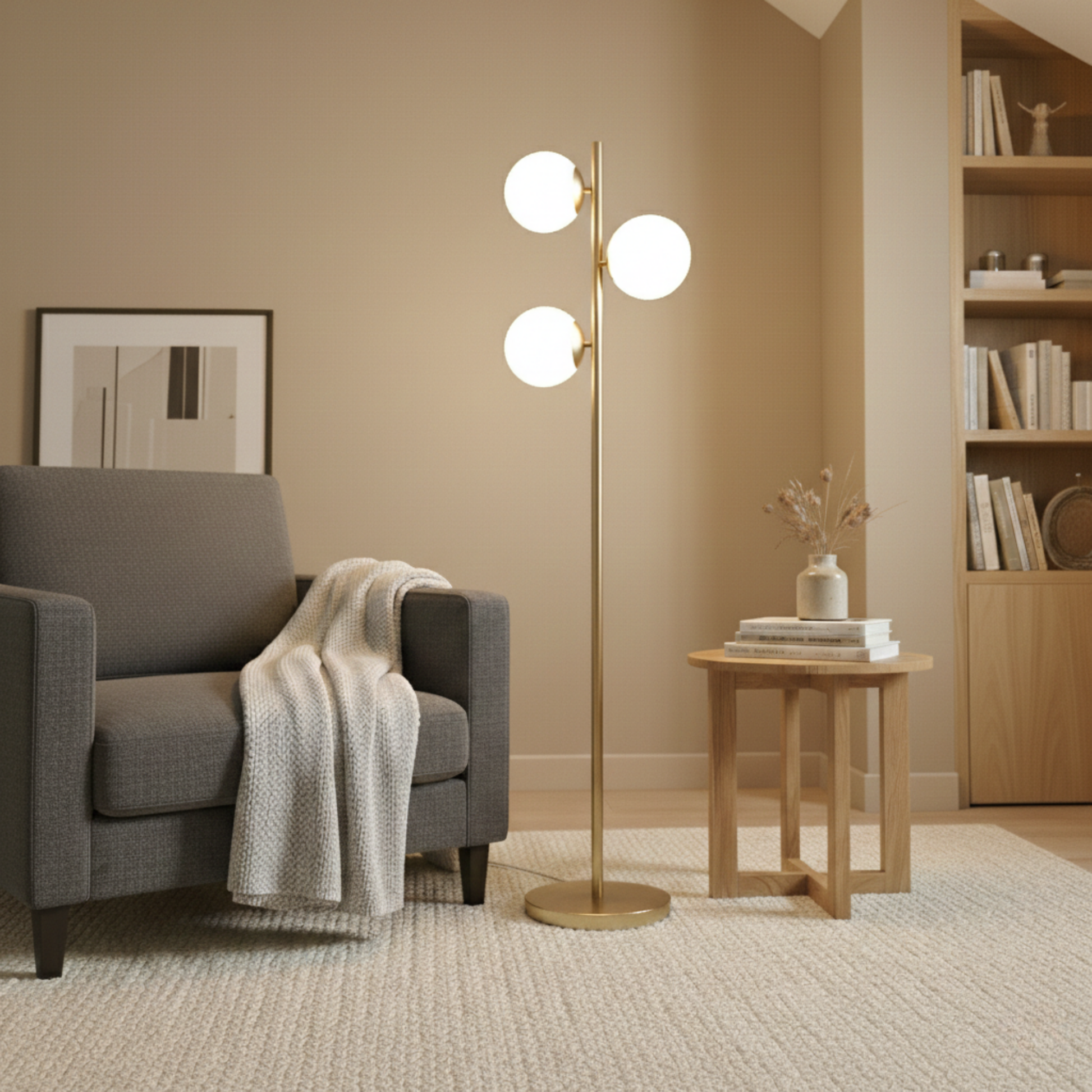 Brilliance Modern Gold Brush Floor Lamp | Opal Glass Shades