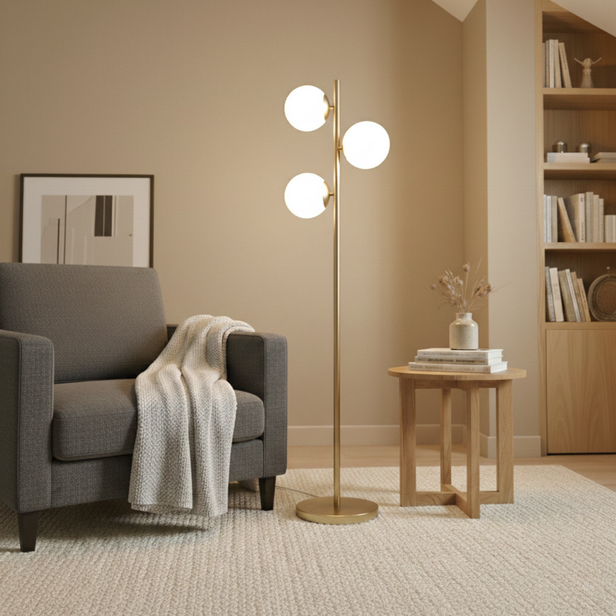 Brilliance Modern Gold Brush Floor Lamp | Opal Glass Shades