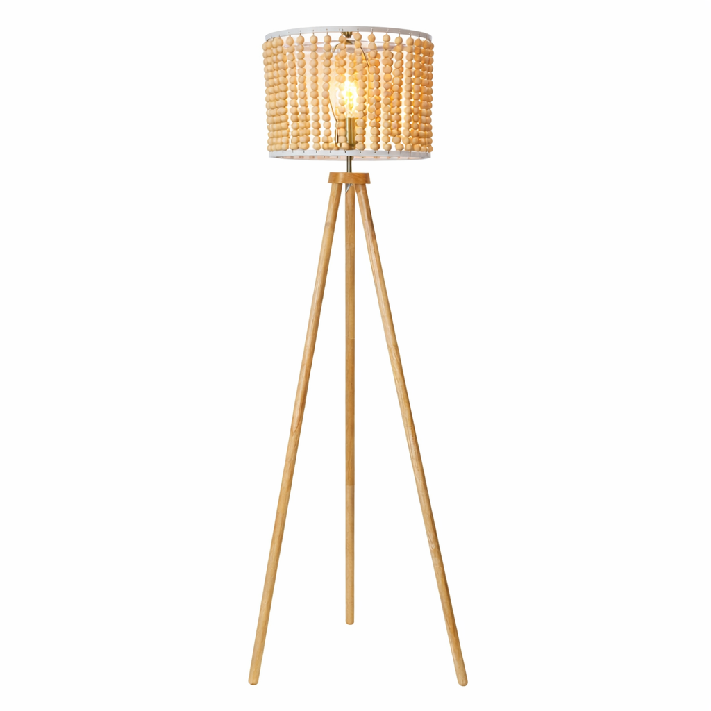 Brillo Floor Lamp | Natural Wood Tripod and Beaded Shade