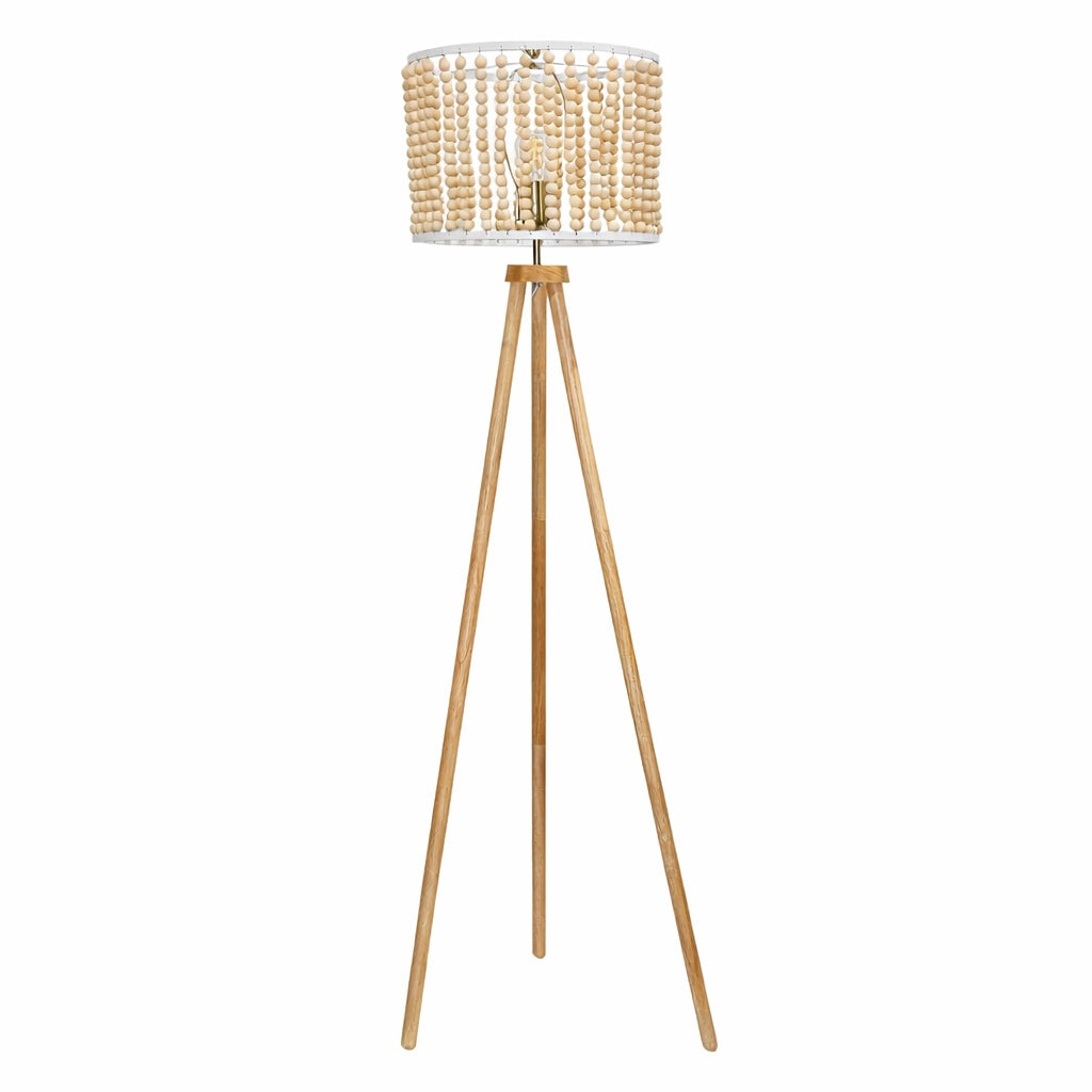 Brillo Floor Lamp | Natural Wood Tripod and Beaded Shade