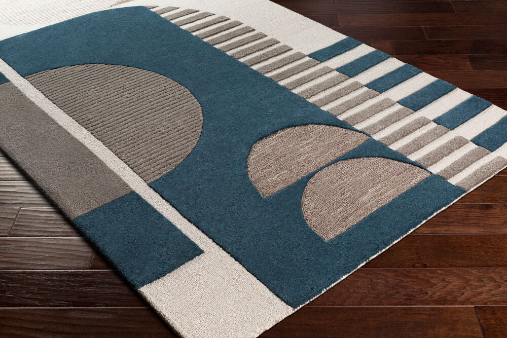 Brooklyn Beige/Teal Handmade Rug - corner
