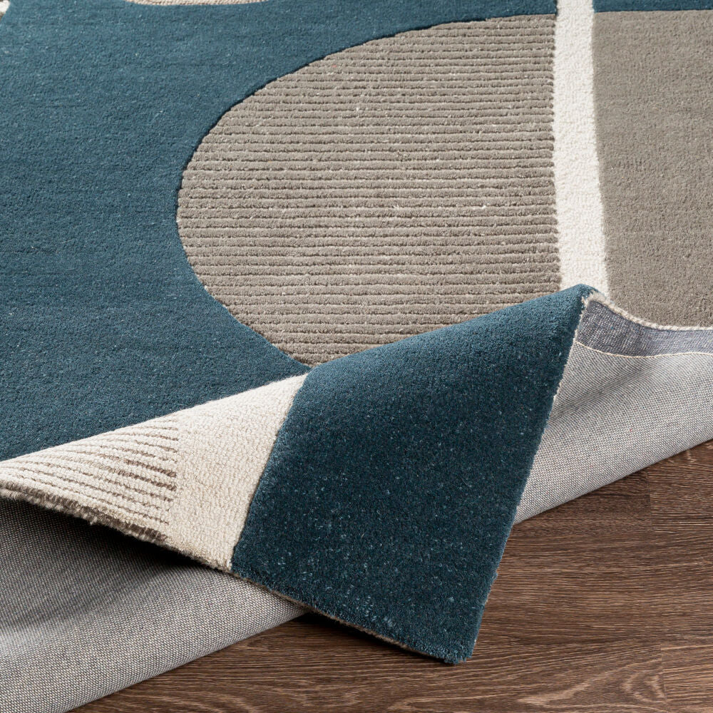 Brooklyn Beige/Teal Handmade Rug - fold