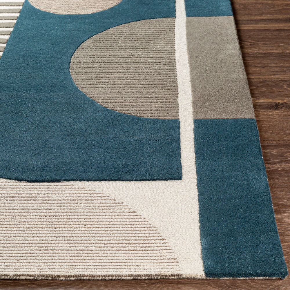 Brooklyn Beige/Teal Handmade Rug - front