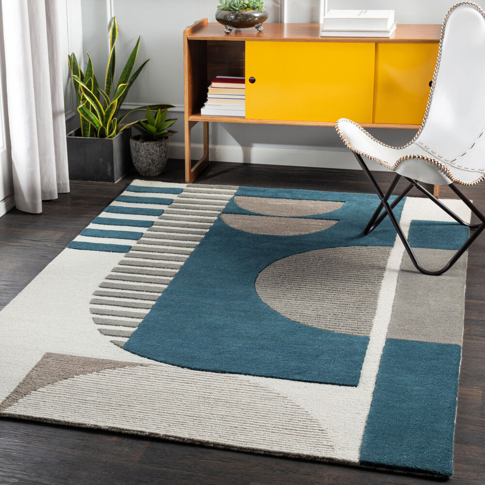 Brooklyn Beige/Teal Handmade Rug - roomscene