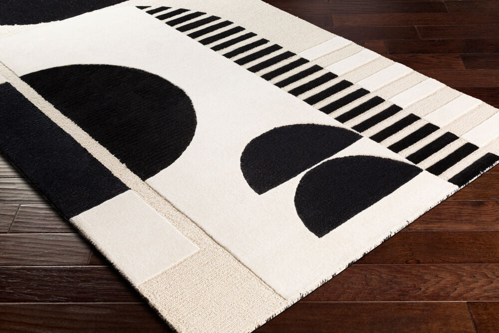 Brooklyn Black/Light Beige Handmade Rug - corner