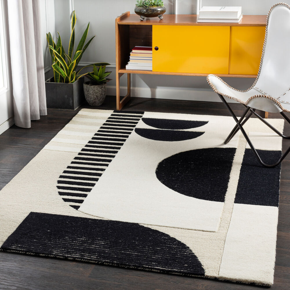 Brooklyn Black/Light Beige Handmade Rug - roomscene